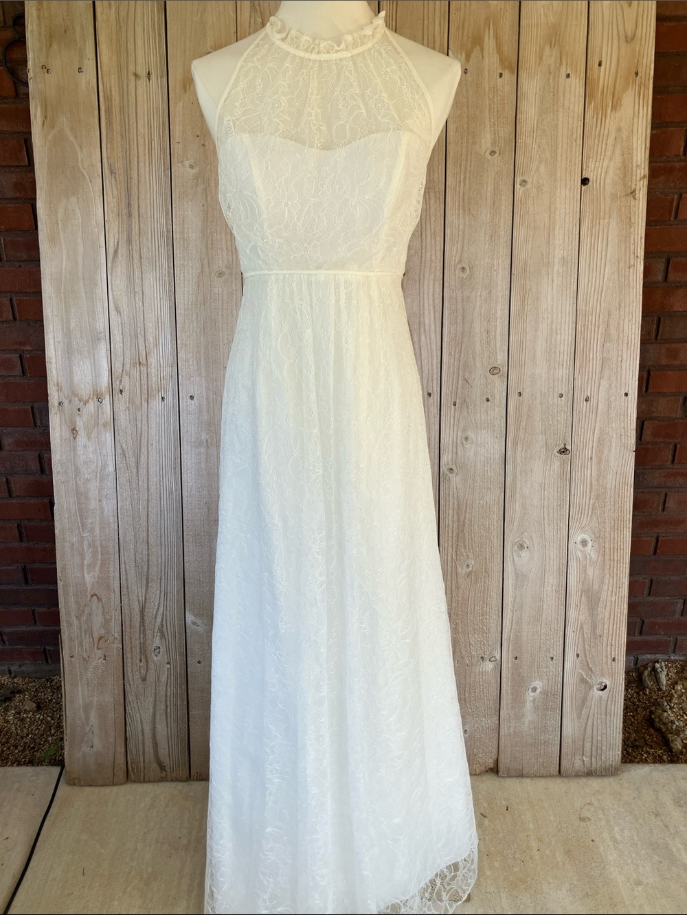 David's Bridal Ivory Lace High-Neck A-Line Wedding Dress